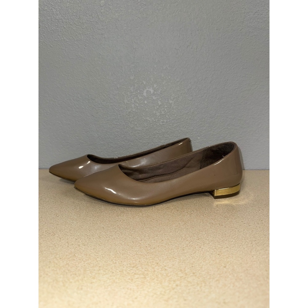 Rockport Total Motion Adelyn Taupe Patent Leather Pointed Toe Flats Size‎  7.5